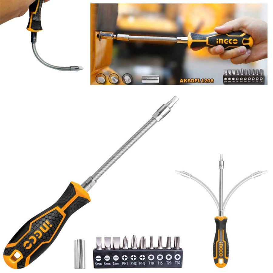 INGCO 12pcs Flexible Shaft Screwdriver Set AKSDFL1208