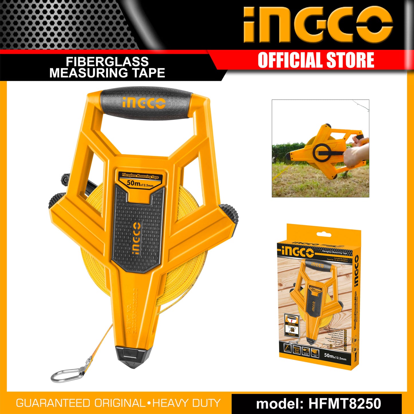 INGCO 50m Fiberglass Measuring Tape ( 164ft) HFMT8350