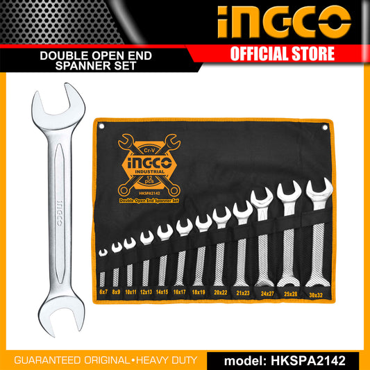 INGCO 12pcs Double Open End Spanner Set 6-32mm HKSPA2142