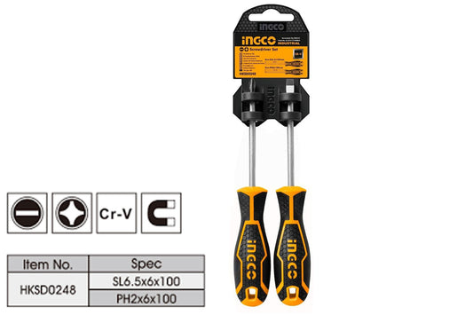 INGCO 2pcs Screwdriver Set Industrial HKSD0248